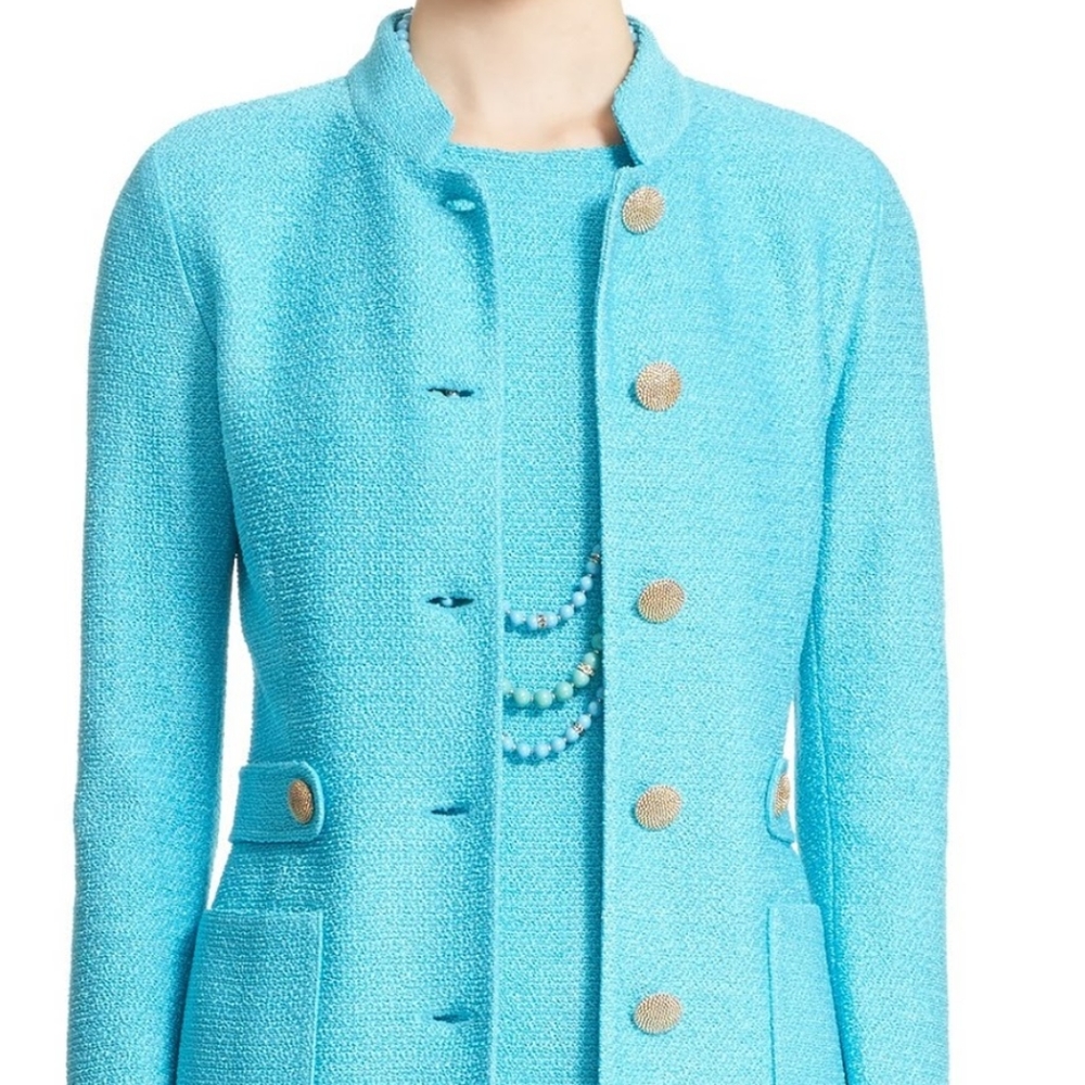 St. John Aqua Windy Knit Topper Jacket w/ Waist Tabs